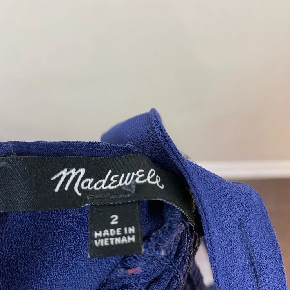 MADEWELL Navy Button Front Smocked Cross Back Jumpsuit Size 2 - Picture 10 of 16